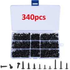 340 ASSORTED PIECE 4g 6g 8g 10g BLACK FLANGE POZI PAN SELF TAPPING SCREWS KIT