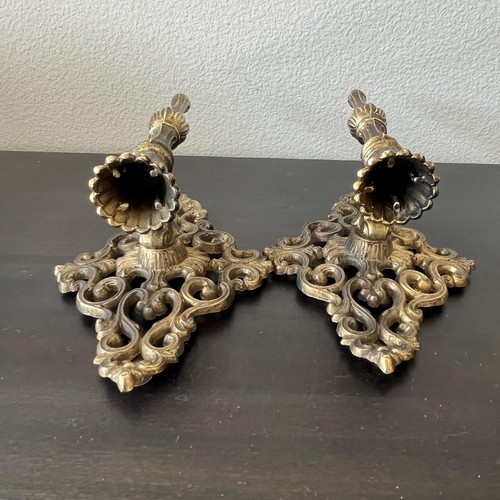 Vintage Hollywood Regency Candle Sconces Pair of 2 Ornate Gold Cast Metal - Picture 4 of 7