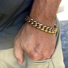 24K Gold Plated over Stainless Steel Miami Cuban Link Bracelet 14MM 7.5"-9.5"