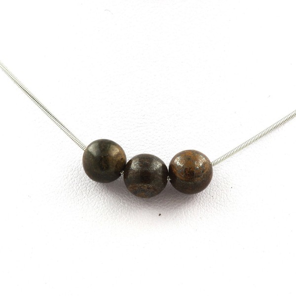 Steine Und Mineralien. Halskette Mit 3 Bronzit Perlen 8 Mm Edelstahlkette-image