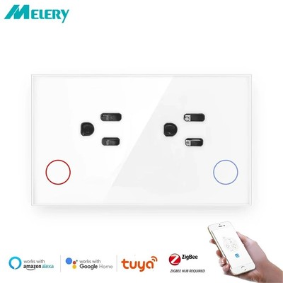 Melery Zigbee Tuya Smart Wall Plug Socket Glass Panel 16A US Electrical Socket