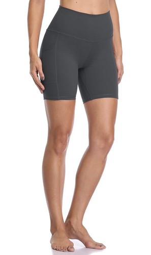 Amazon Damen anthrazitgrau hoch tailliert Yoga Shorts mit Taschen Größe Small - Bild 1 von 10