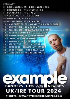EXAMPLE (Singer/Rapper) Bangers Hits 2024 UK & Ireland Tour Poster Print