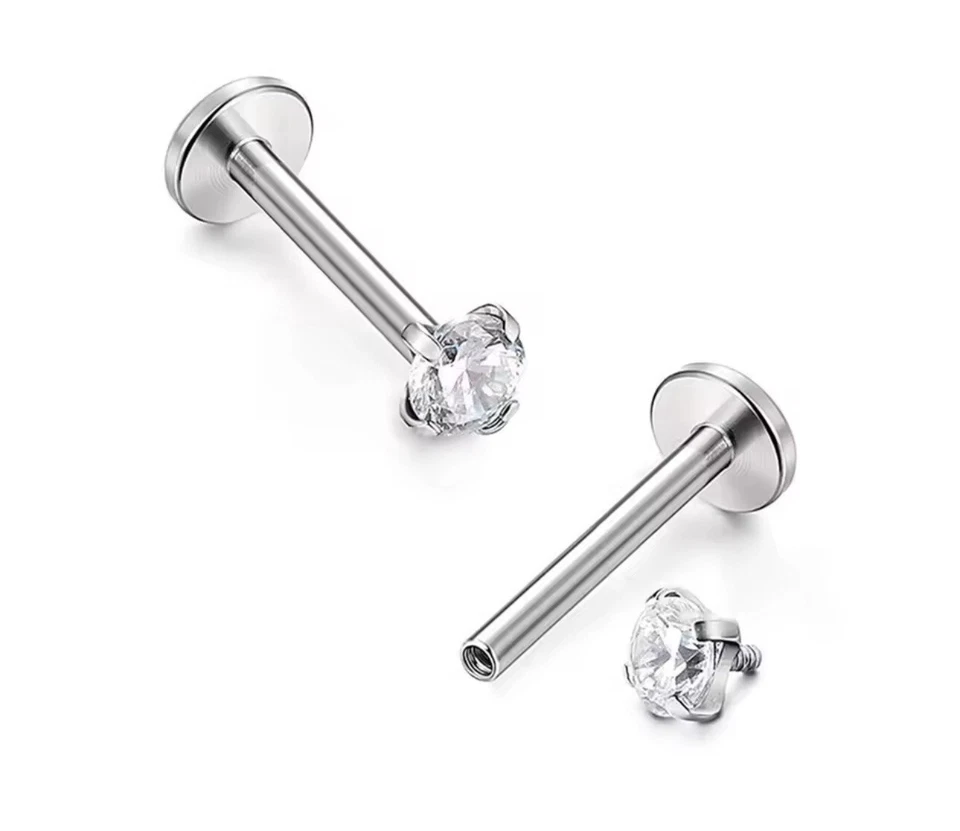 Pendiente perno prisionero piercing circón gema espalda plana empujar en tragus hélice cartílago labret Foto 2 de 4