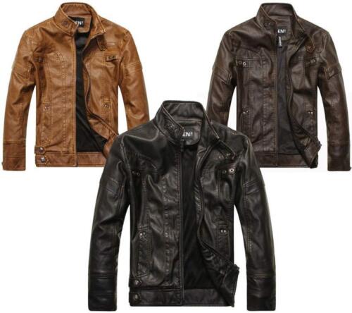 New Casual Mens PU Leather Jacket Biker Slim Fit Motorcycle Jackets Blazer Coats - Afbeelding 1 van 7