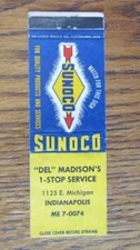 DEL MADISON SUNOCO GAS STATION MATCHBOOK COVER: INDIANAPOLIS, IN MATCHCOVER -B23