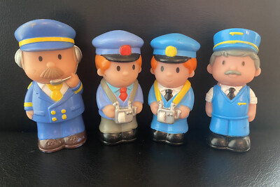 ELC HappyLand PVC Plastic Blue Uniform Captain Worker Lot of 4 Toy Figures