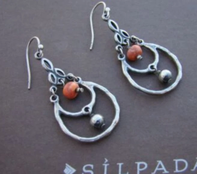 Pendientes Silpada W1560 Coral Plata de Ley 925 Naranja Rojo Esponja BOHO POPULAR Foto 4 de 4