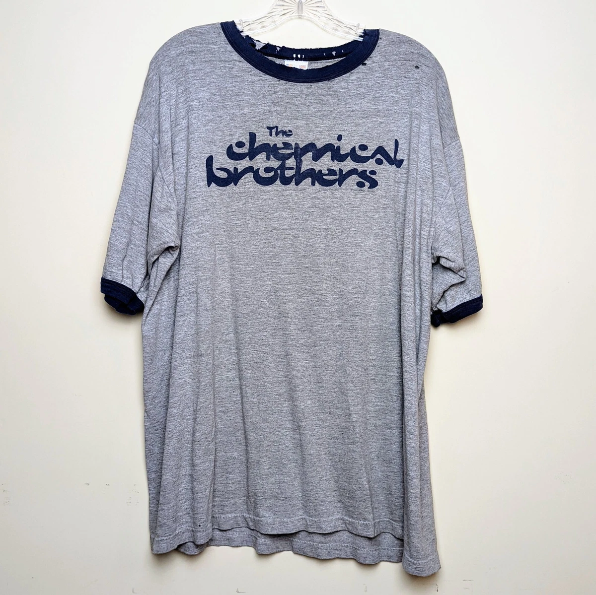 Vintage 1996 The Chemical Brothers JSR Logo Ringer Thrashed 90s T Shirt Large