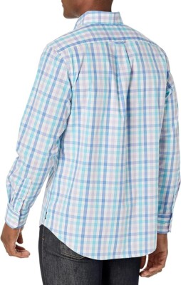 IZOD Men's Performance Gingham Button-Down Shirt - Long Sleeve, Slim Fit, Wrinkle-Free, Saltwater Red