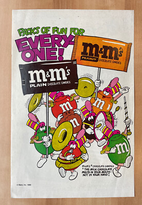 M&M CHOCOLATE M&M's CANDIES PRINT AD Original VINTAGE 1986 Advertisement