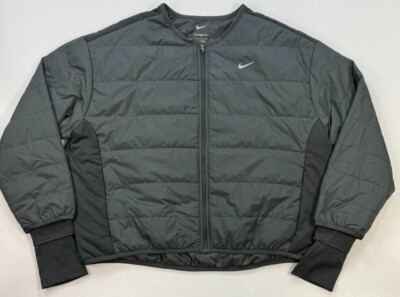 Women's Nike FB7511 Therma Loose Fit RUNNING Quilted Black Zip Jacket New