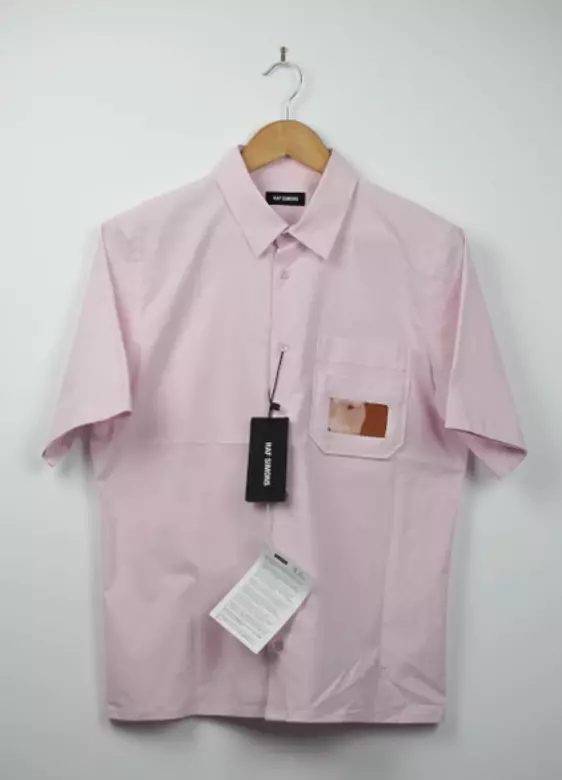 Raf Simons short sleeve pocket Embroidered shirt lilac pink