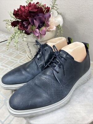 ECCO ST.1 Hybrid Lite Modern Tie Oxford Leather Dress Shoes Blue Men Size US 10