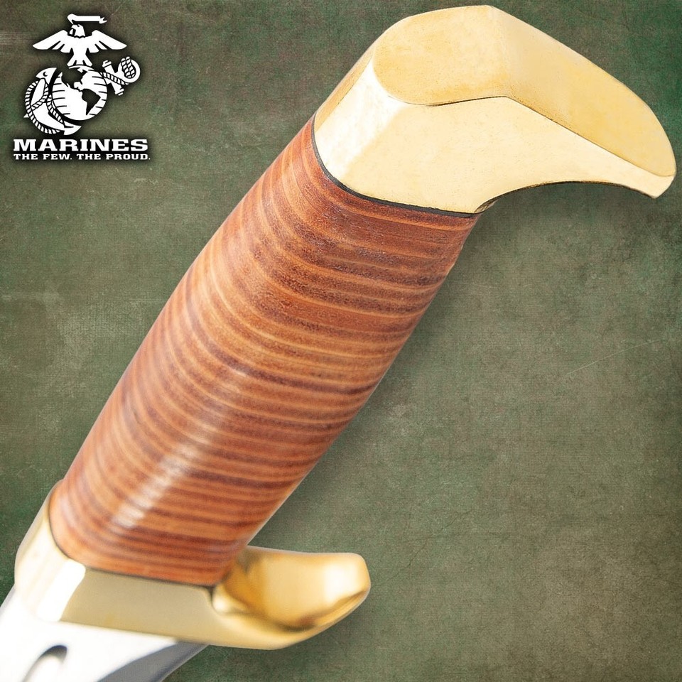 USMC Stacked Leather Handle Kukri Knife with Sheath | 16 1/2