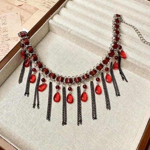 Vintage Tassel Beads Necklace Gothic Clavicle Chain Sweet Beaded Choker Gift - Picture 12 of 14