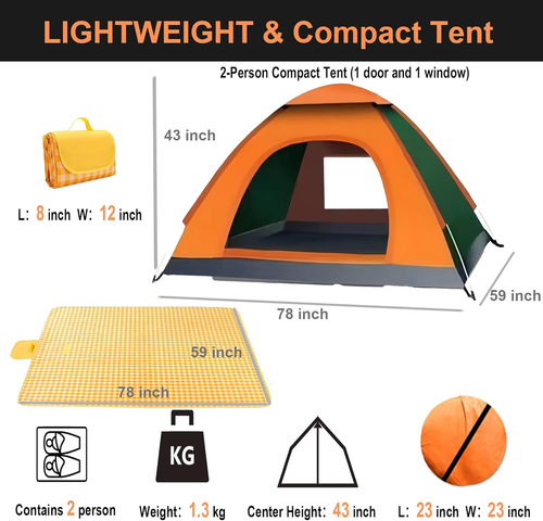 Pop Up Camping Tent Instant Setup Waterproof w/ Picnic Mat Outdoor Travel Beach - Picture 2 of 12