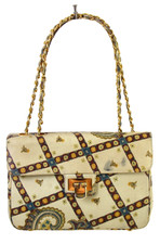 Vtg Morris Moskowitz Multi Print Genuine Leather Flap Chain Strap Shoulder Bag