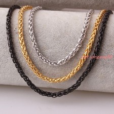 Men Braided Wheat Link Chain Silver/Gold/Black Stainless Steel Necklace 18-40"