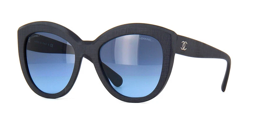 CHANEL 5332 DK Blue Precious Butterly Sunglasses Black Retail $550