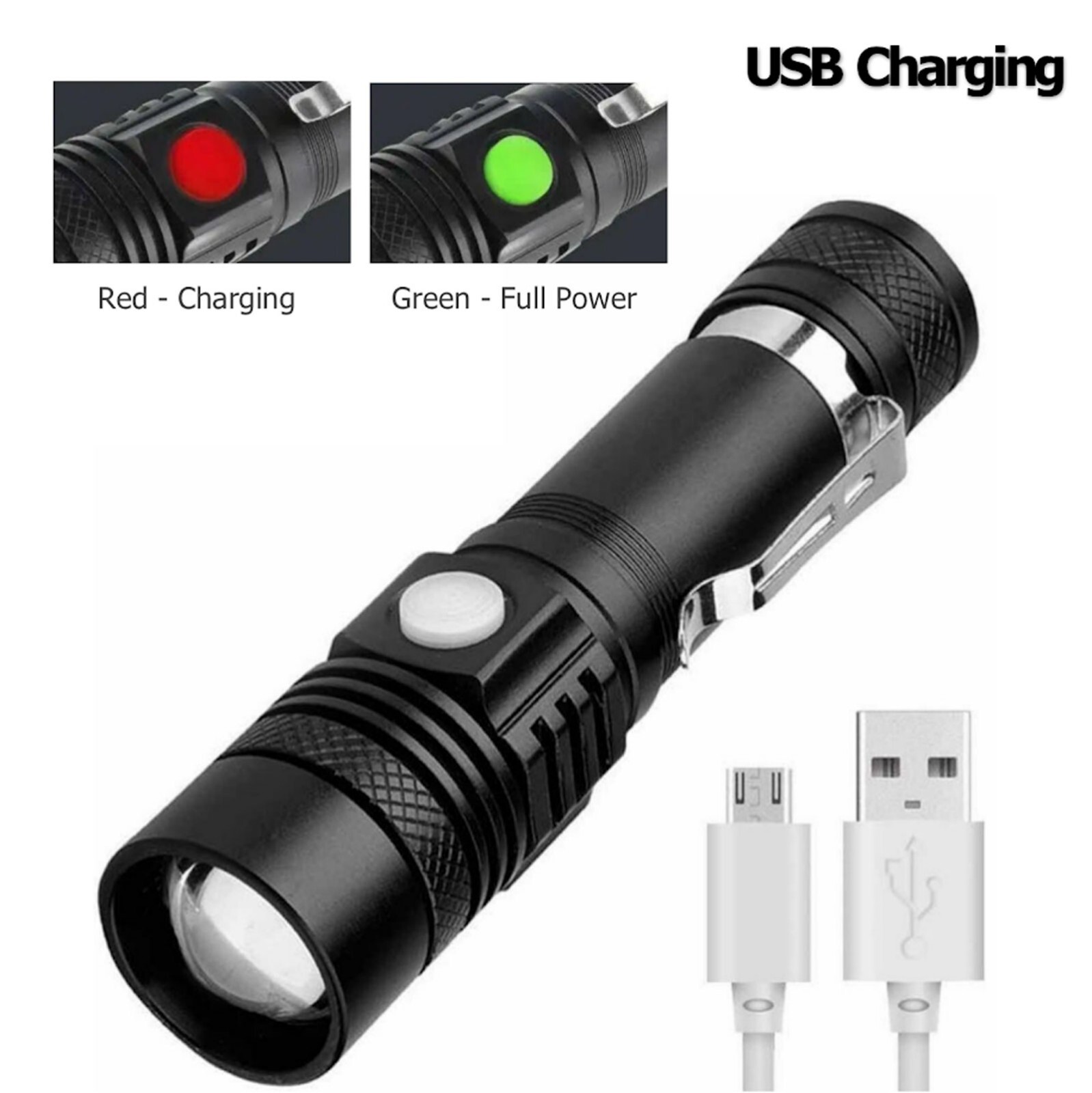 Super Bright LED Tactical Flashlight Zoomable Rechargeable USB Adjustable 3 Mode - Picture 19 of 24