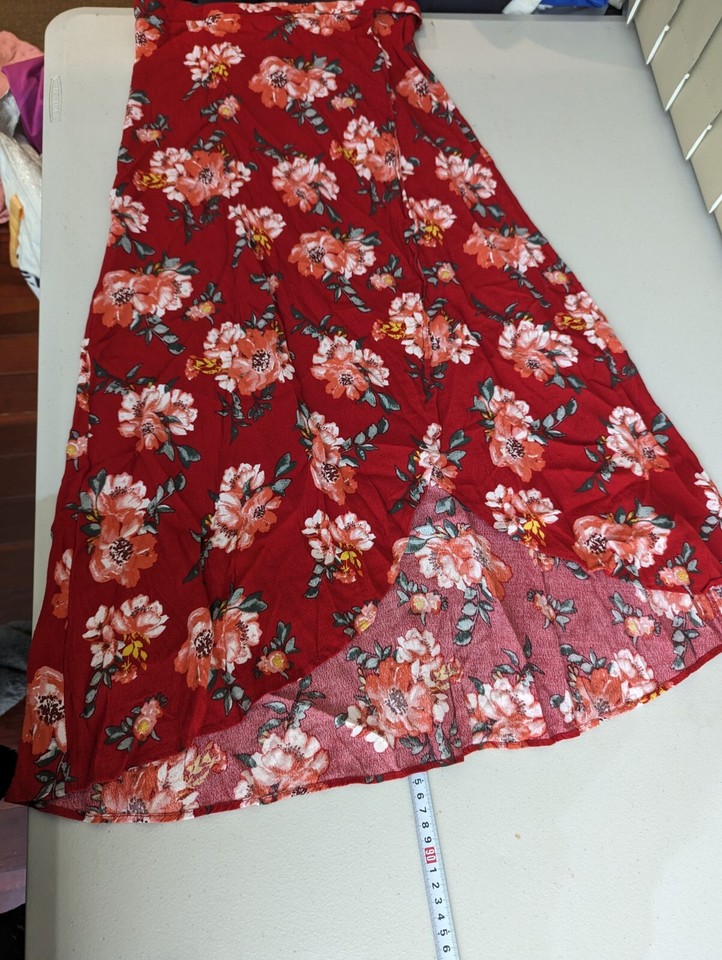 Sportsgirl Red Floral Wrap Maxi Skirt Size 6 eBay