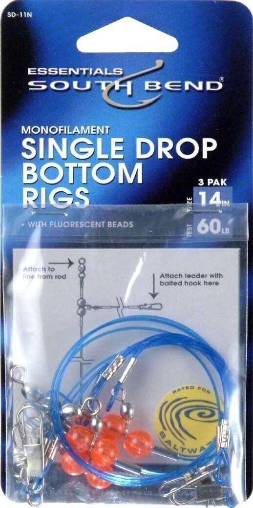 Hurricane 14-Inch Single Drop Bottom Monofilament Rig (3-Pack), 60
