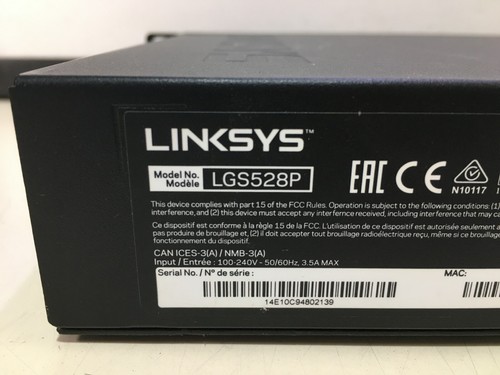 LINKSYS 28-PORT BUSINESS MANAGED GIGABIT PoE+ SWITCH (LGS528P) W/ RACK EARS - Picture 8 of 9