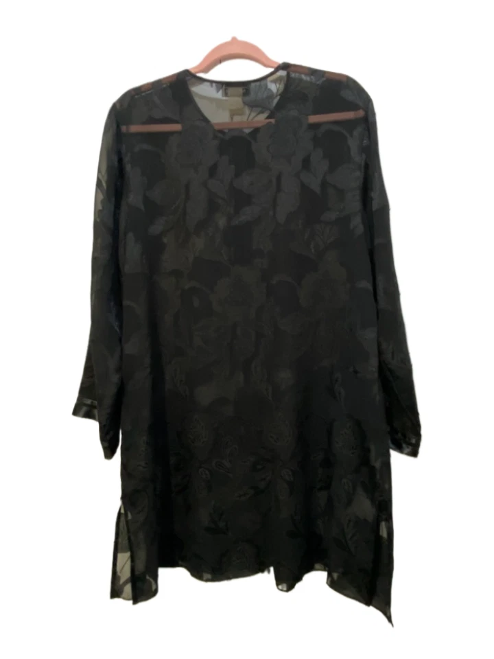 Винтажный NATORI женщин черный чистый цветочный платье ночное платье туника Sz M прихотливый сексуальный - Изображение 4 из 4