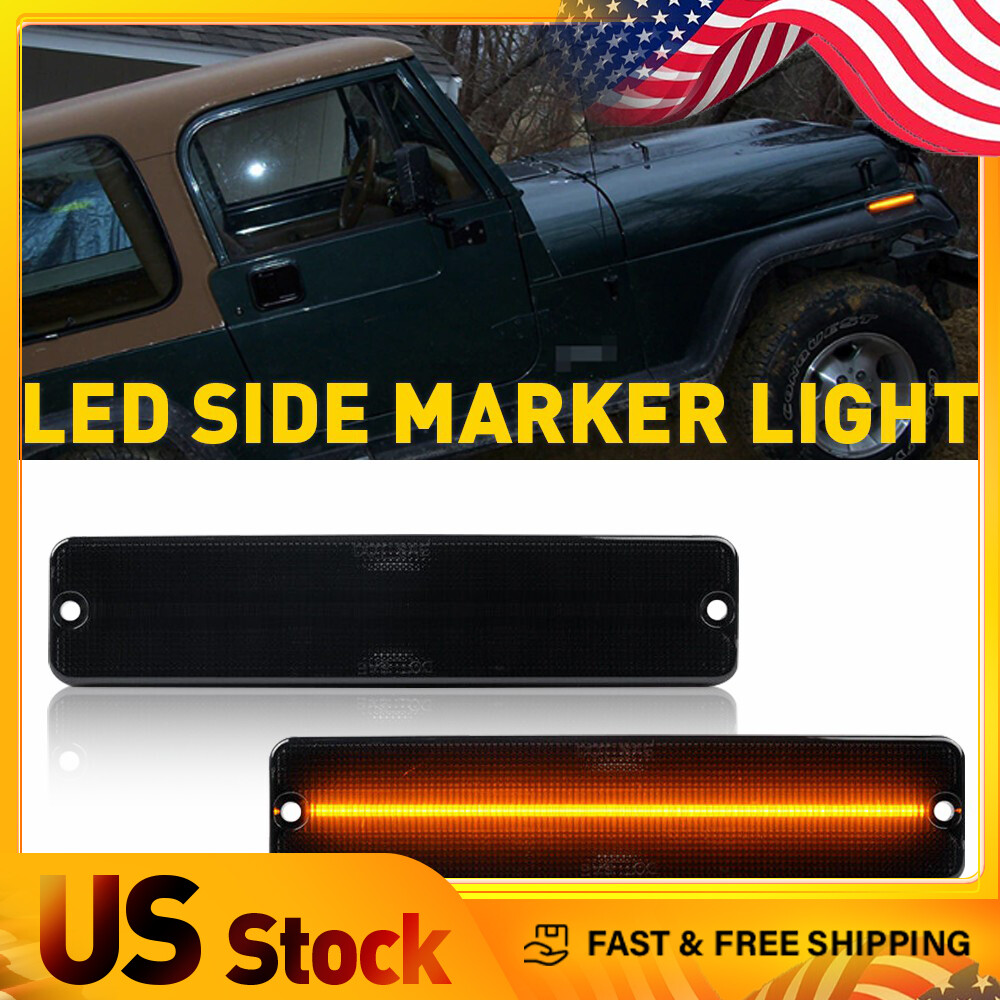 2pcs Amber LED Smoked Fender Marker Lights for Jeep Wrangler YJ  