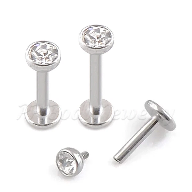 5pcs. 18G Surgical Steel Internally Threaded Press Fit CZ Labret Helix Tragus - Image 3 of 4