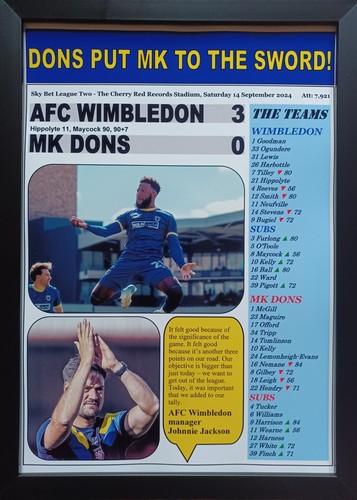 AFC Wimbledon 3 MK Dons 0 - 2024 League Two - Souvenir Print - Bild 3 von 5