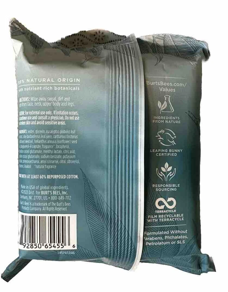 2 X  Burts Bees Cooling Body Wipes With Eucalyptus Cleanse & Deodorize RETIRED - Image 4 of 4