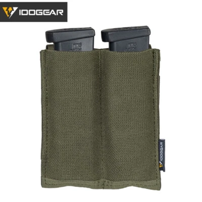 IDOGEAR Tactical Double Pistol Mag Pouch Molle Elastic Mag Carrier 9mm .40 S&W