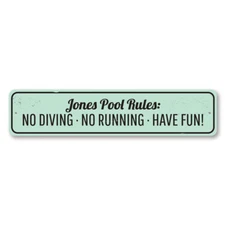 Personalized Pool Rules Family Name Aluminum Metal Decor Sign