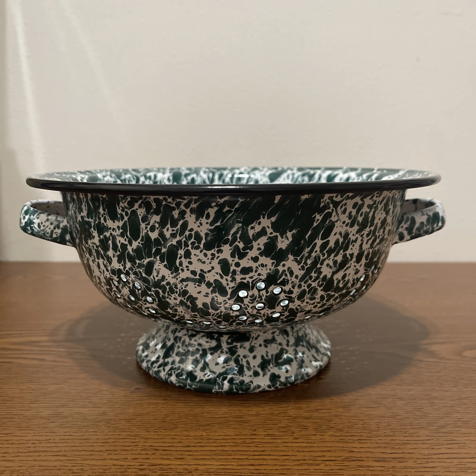 Enamel Colander Dark Green & White 9.5 inches Kitchen Strainer