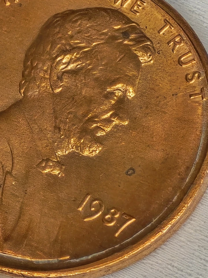 1987 Lincoln Penny No Mint Mark UNC Lamination Error Exposed Silver Zinc Core - Image 4 of 4