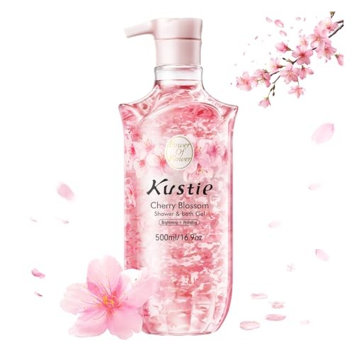 Гель для душа Kustie Cherry Blossom с натуральными лепестками и эфирными маслами, 16,9 унции.