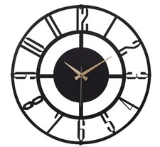 Muyika Metal Wall Clock 20 inch, Black Analog Oversized Silent Battery Operated