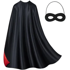 Adult Superhero Cape & Mask Set - Double-Sided Black & Red Super Hero Capes
