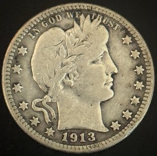 1913 D Barber Quarter 25c Honest Original Coin Better Date Nice Eye Appeal