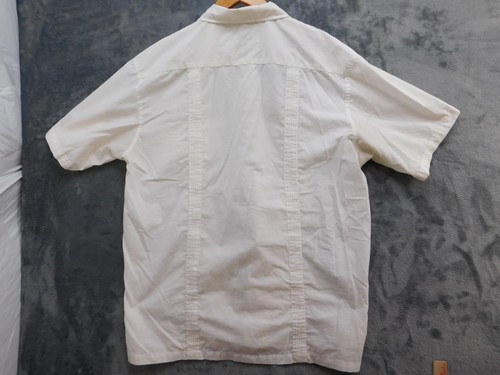 Clear Blue Sky Shirt Mens Large White Embroidered Guayabera Cuban Button Up - Picture 10 of 16