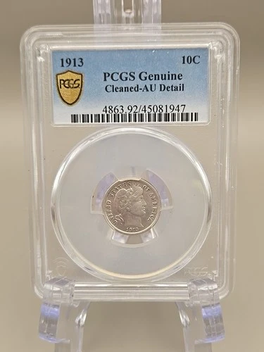 1913 Barber Silver Dime 10C Coin PCGS Genuine Cleaned - AU Details