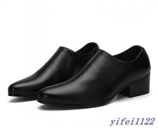 Men's Faux Leather Pointed Toe Block Heel Zip Oxfords Casual Wedding Party Shoes