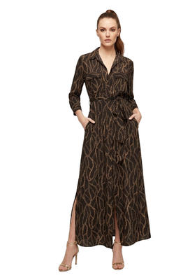 L'AGENCE Cameron Silk Black Chain Print Maxi Shirt Dress M $675 | eBay