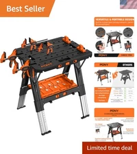 Portable Folding Work Table, 2-in-1 as Sawhorse & Workbench, 31” W×25” D×25”-...
