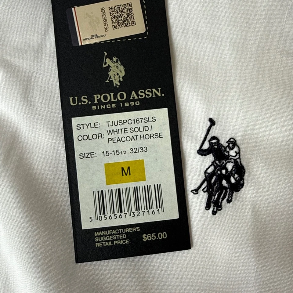 U.S. Polo Assn. Camisa de vestir blanca lisa ajustada para hombre, talla M, nueva con etiquetas Foto 3 de 4