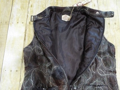 Coronets & Queens Quilted Embroidered Iridescent Brown Top Vest Elegant Small