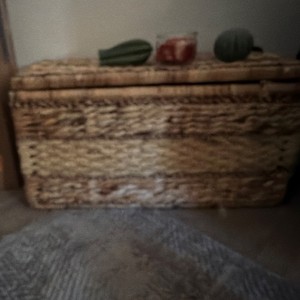 Brown Wicker Woven Lidded Rectangular Storage Basket 15x10x12 Freestanding