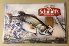 RARE Vintage Schmidt's Beer 3D Embossed Bass Fishing 18x12" Metal Sign Schmidt